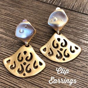 Matte Goldtone Dangke Clip Earrings Free Form